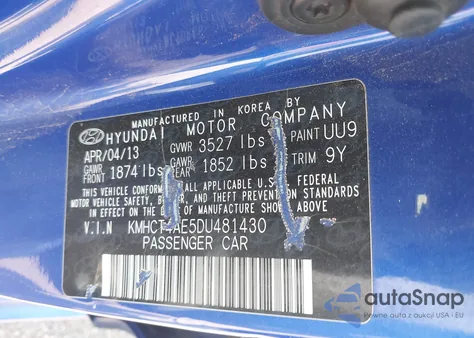 2013 Hyundai Accent Gls z USA, uszkodzony, nr VIN KMHCT4AE5DU481430